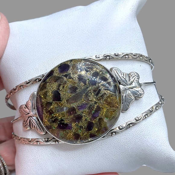 🌺ON SALE! HUGE Vintage Sterling & Natural Stone Bracelet - Picture 11 of 12